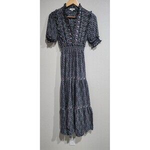 Max Studio Blue Ruffled Tiered Floral Maxi Women's Dress Plus Size XS